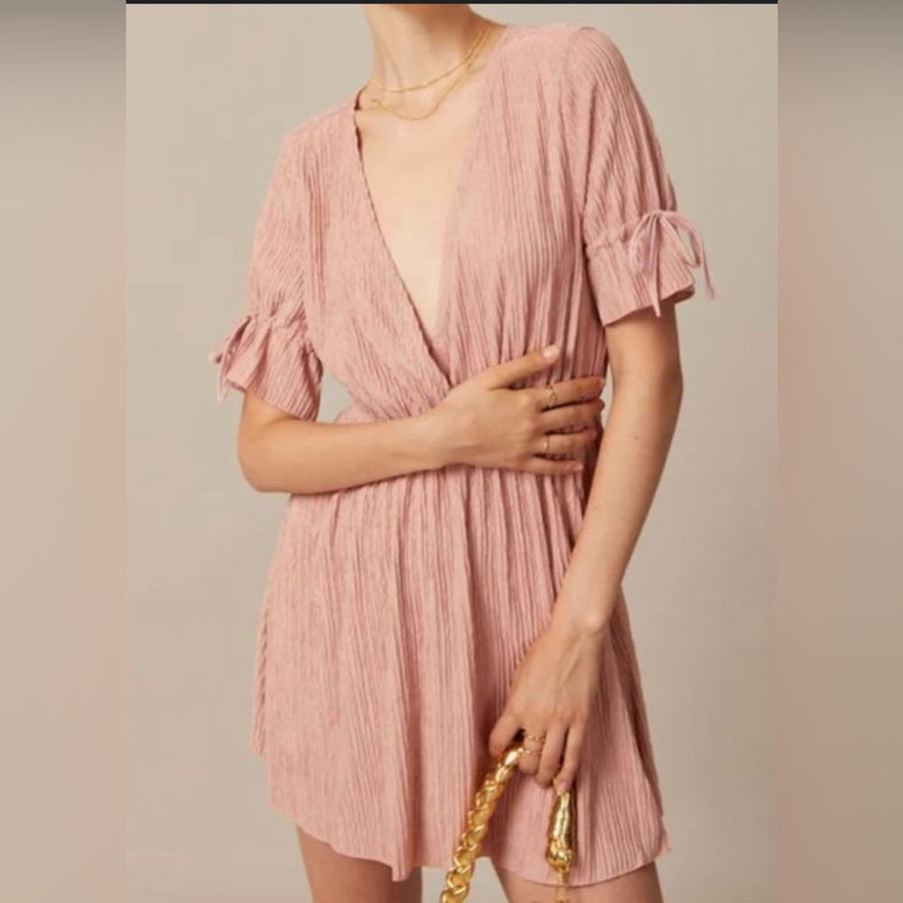 RIHOAS Pink Flutter Sleeve V-Neck Sundress